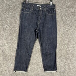 Uniqlo U Jeans Mens 32x30 Blue Selvedge Denim Tapered Leg Mid Rise 5 Pocket